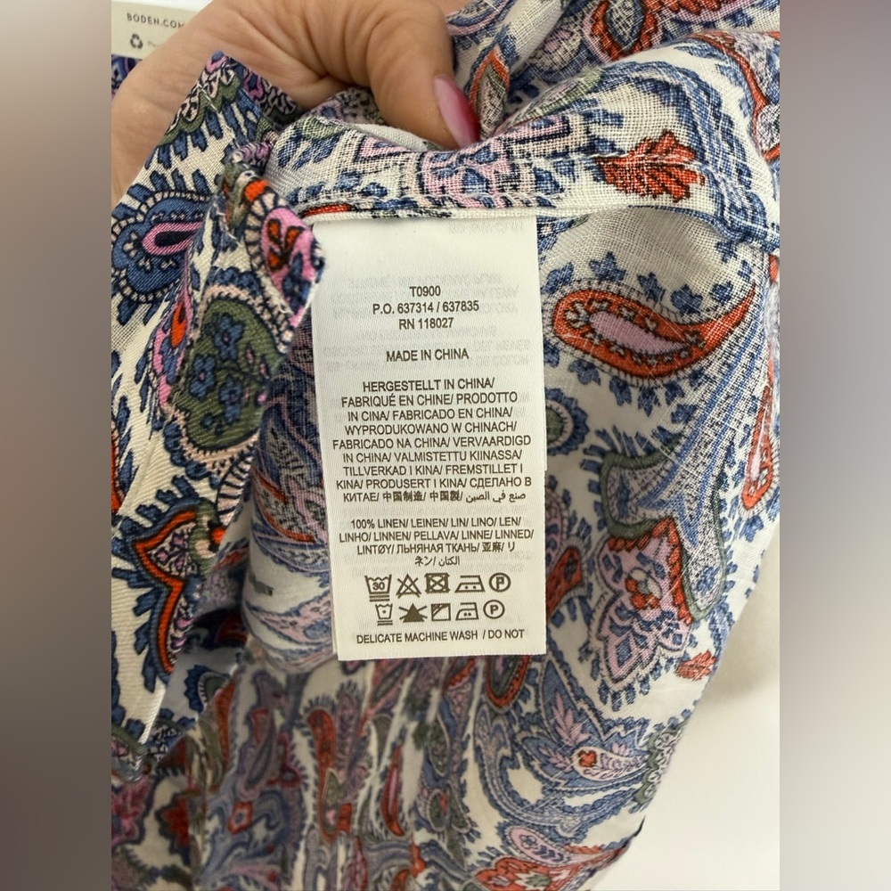 NWT Boden Ivory, Paisley Bud Smocked Short Sleeve Blouse Sz 14 - Picture 8 of 10